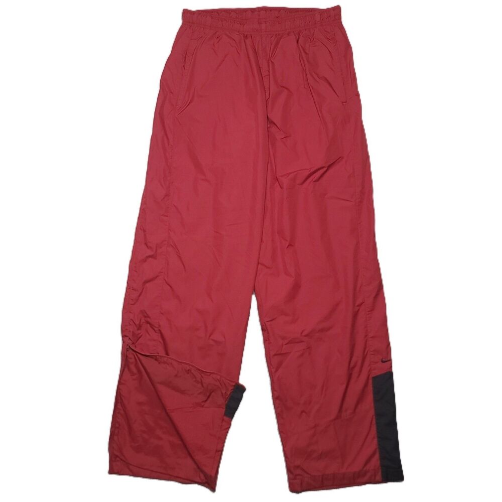 Vintage Nike Windbreaker Pants Men’s L Red Black Logo Baggy Zip Hem Y2K
